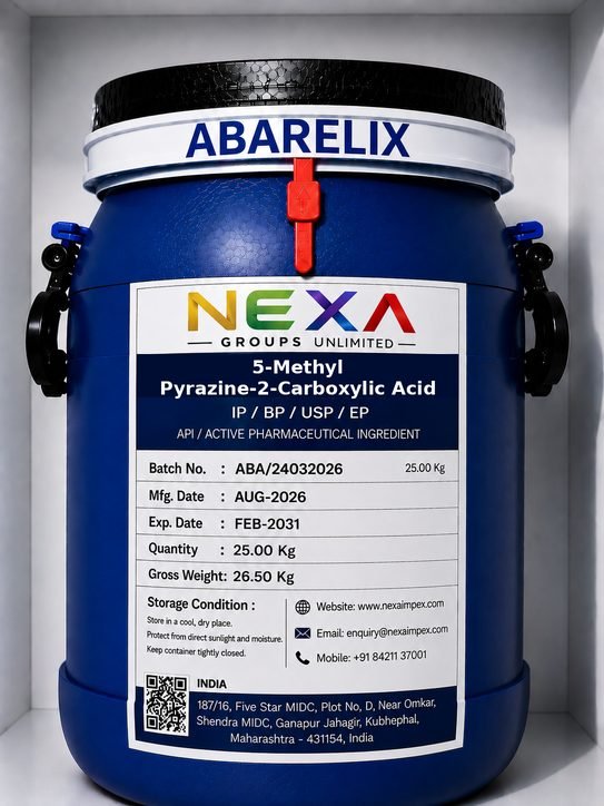 5-Methylpyrazine-2-Carboxylic Acid Manufacturer in India | Nexa Impex packaged and supplied by NexaImpex